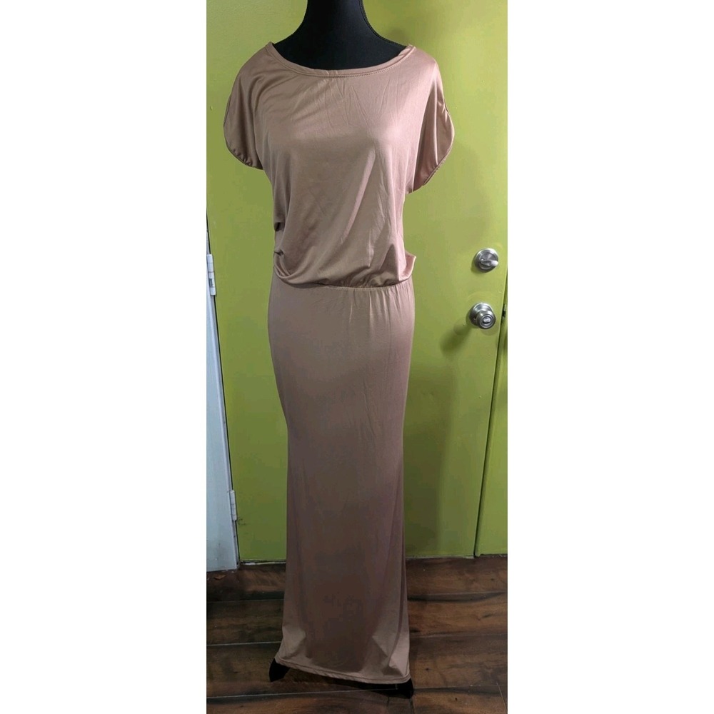 Ruiyize Womens Maxi Dress Medium NWT Tan Stretch Minimalist Lounge Dress
